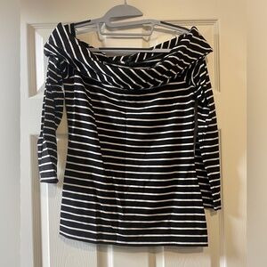 Women’s White House black market off shoulder black/white striped shirt. Size S
